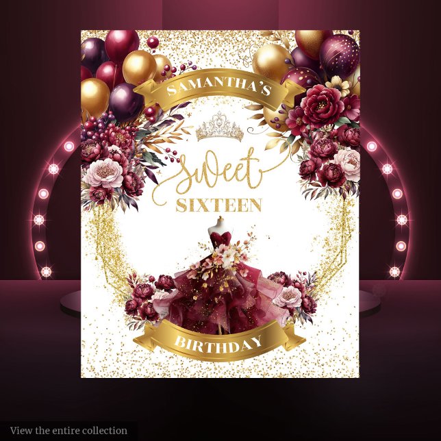 Dulce 16 Tapiz Borgoña Vestido Balones Borgoña (Sweet 16 Tapestry Burgundy Dress Burgundy Balloons)