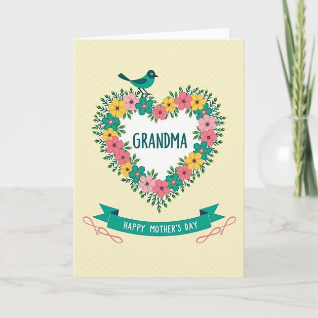 Dulce Abuela Tarjeta de Corazón Floral (Anverso)