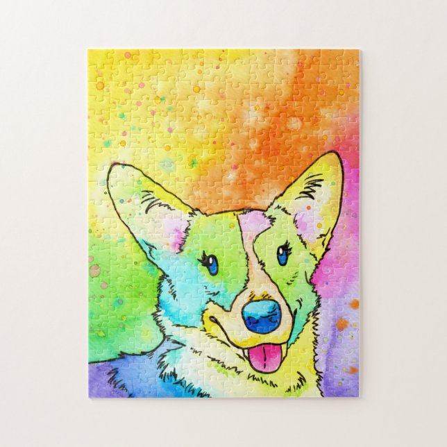 Dulce acuarela arcoiris Corgi Jigsaw rompecabezas (Vertical)