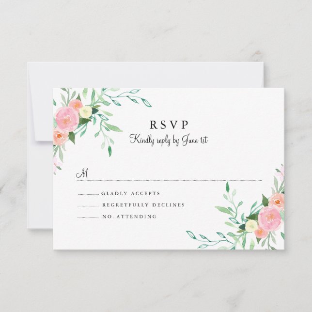 Dulce Acuarela Rosa Melocotón RSVP Boda (Anverso)