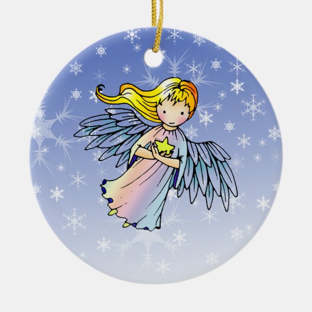 Dulce Angel Holding Star Ornamento de Navidad (Frente)