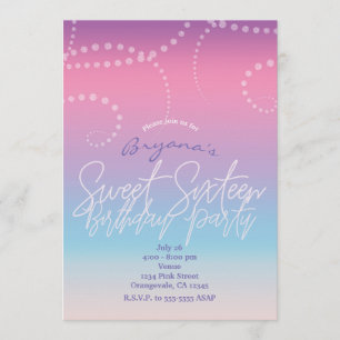 Dulce azul púrpura rosado dieciséis invitación de