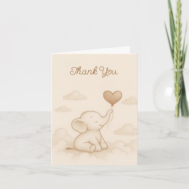 Dulce bebé Elefante Baby Shower Tarjeta de agradec (Anverso)