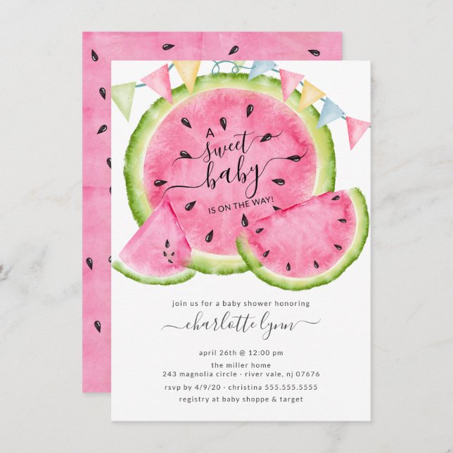 Dulce Bebé Watermelon Invitación Baby Shower (Anverso / Reverso)
