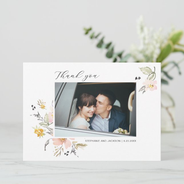 Dulce Boda Floral Foto Tarjeta de agradecimiento (Anverso de pie)