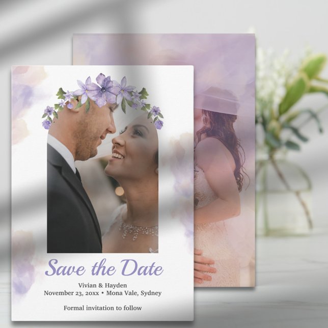 Dulce Boda Morada Floral Salvar La Tarjeta De Fech (Subido por el creador)