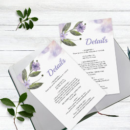 Dulce Boda Morado Floral Detalles Tarjeta de Gabin