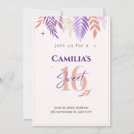 Dulce botánico morado y morado 16 Invitación