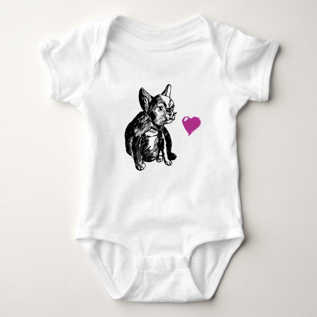 Dulce Bulldog Perro Corazón Bebé Jersey Bodysuit (Anverso)