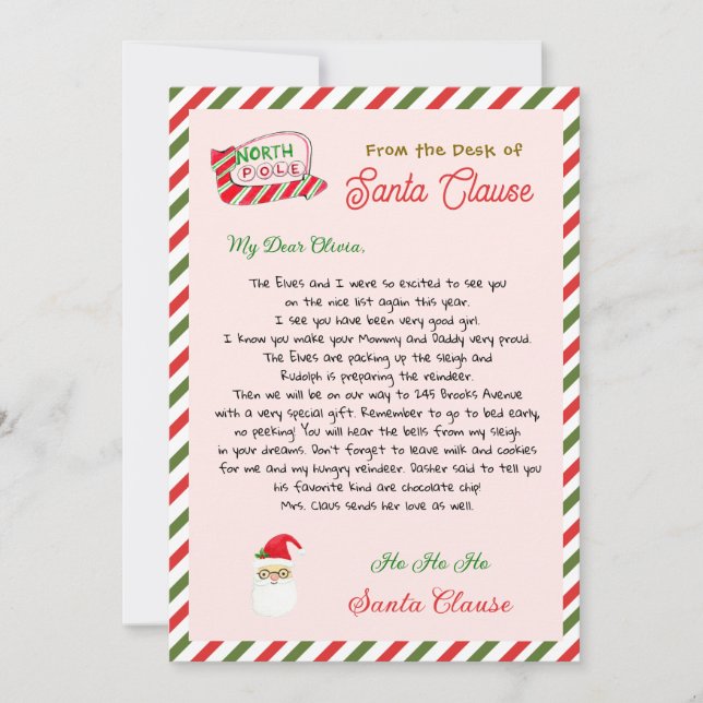 Dulce carta de Papá Noel de Santa Claus (Anverso)