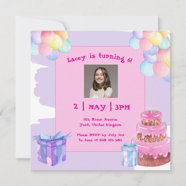 Dulce celebración Globos Invitación de cumpleaños (Anverso)