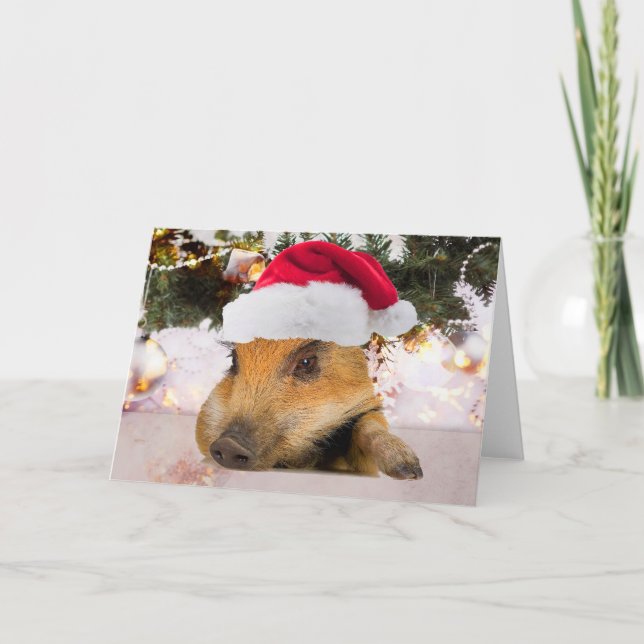 Dulce Cerdo En El Árbol De Navidad De Santa Hat (Anverso)