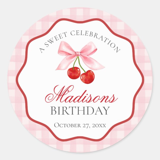 Dulce cereza rosada Coquette Bow Sello de cumpleañ (Anverso)