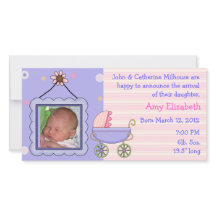 Dulce Chica de Pram Anuncio de nacimiento Tarjeta