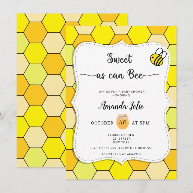 Dulce como puede ser invitación para baby shower (Anverso / Reverso)