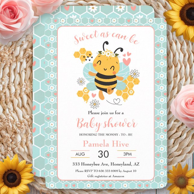 Dulce como puede ser la invitación a Baby Shower d (Sweet as Can Bee Baby Girl Baby Shower Invitation)