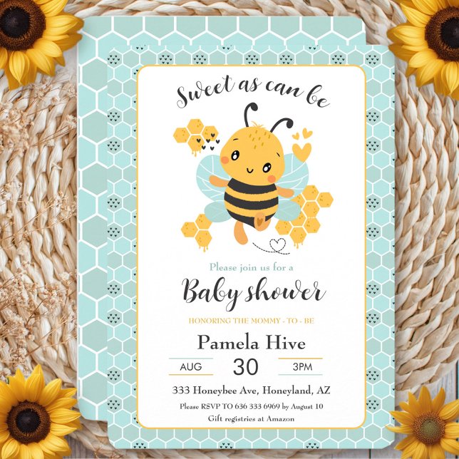 Dulce como puede ser la invitación Baby Shower par (Sweet as Can Bee Baby Boy Baby Shower Invitation)
