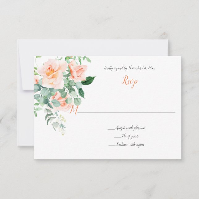 Dulce como un RSVP de rosas de melocotón de acuare (Anverso)