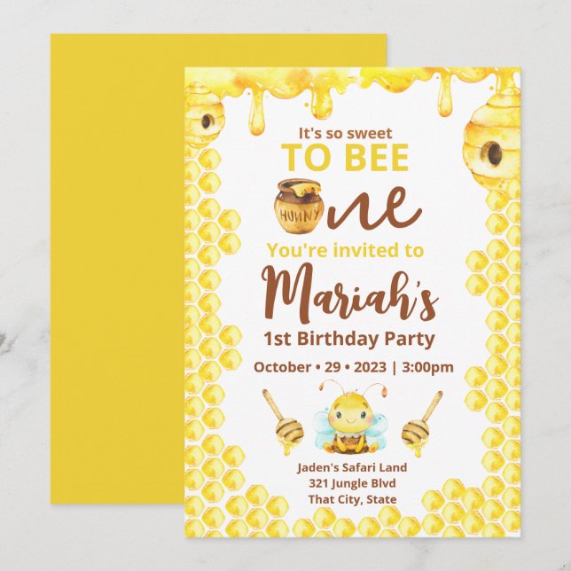 Dulce como una abeja en una invitación (Anverso / Reverso)