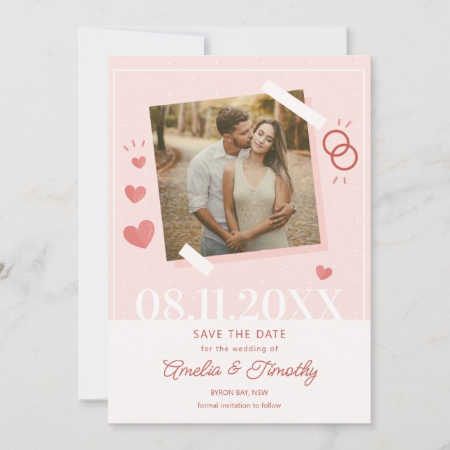 Dulce corazón de amor foto Invitación de Guardar l (Anverso)