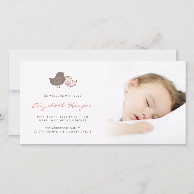 Dulce Damask Chicas Bebé Anuncio de nacimiento (Anverso)