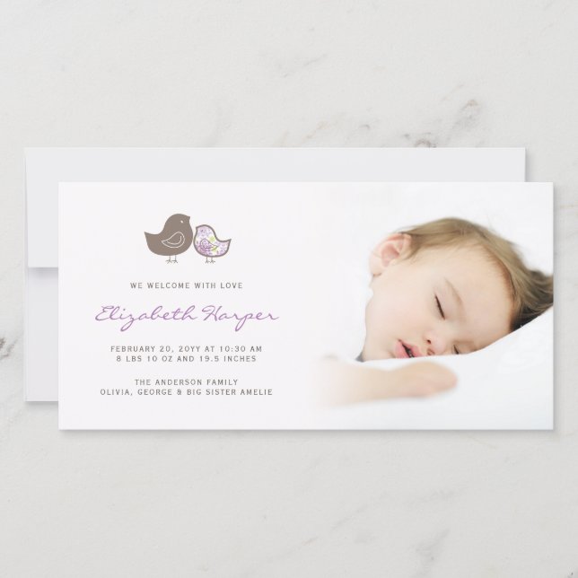 Dulce Damask Chicas Bebé Anuncio de nacimiento (Anverso)