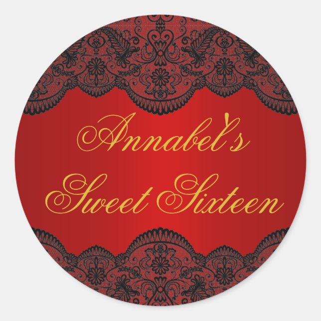 Dulce de encaje rojo y dorado 16 Pegatina (Anverso)