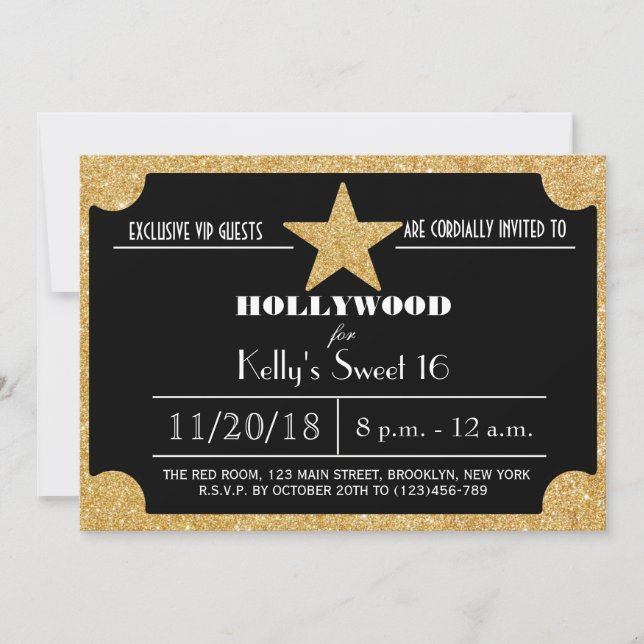 Dulce de Hollywood del purpurina invitación de 16 (Anverso)