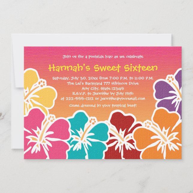 Dulce de Luau dieciséis invitaciones de la fiesta (Anverso)