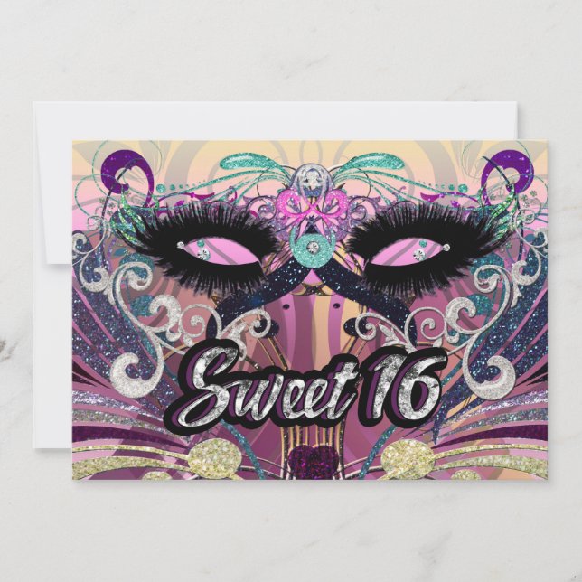 Dulce de Masquerade 16 Invitación a la máscara de  (Anverso)