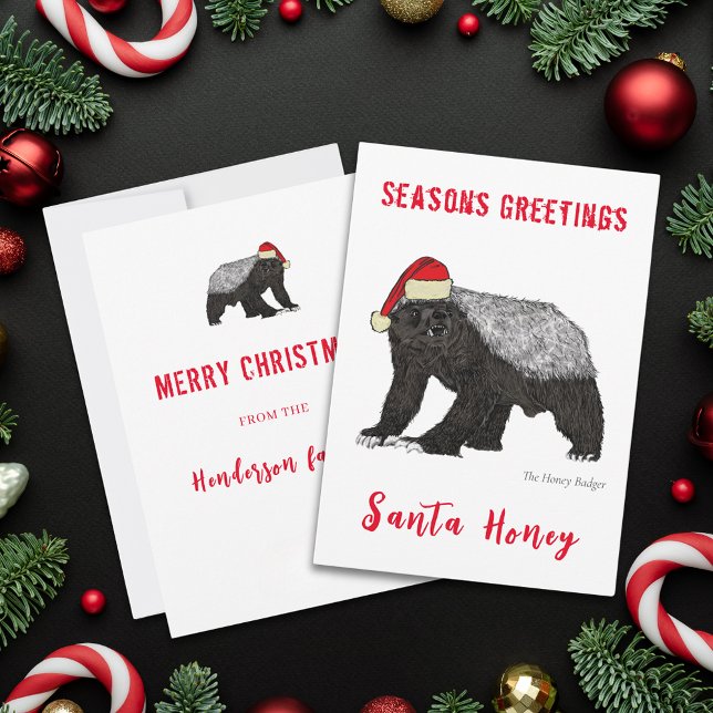 Dulce de Navidad divertida cita de tejón mielero d (Funny christmas honey badger quote Santa Honey custom holiday greeting card badass wild animal)