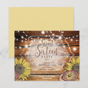 Dulce de Sunflower Rústico Dieciséis Invitaciones