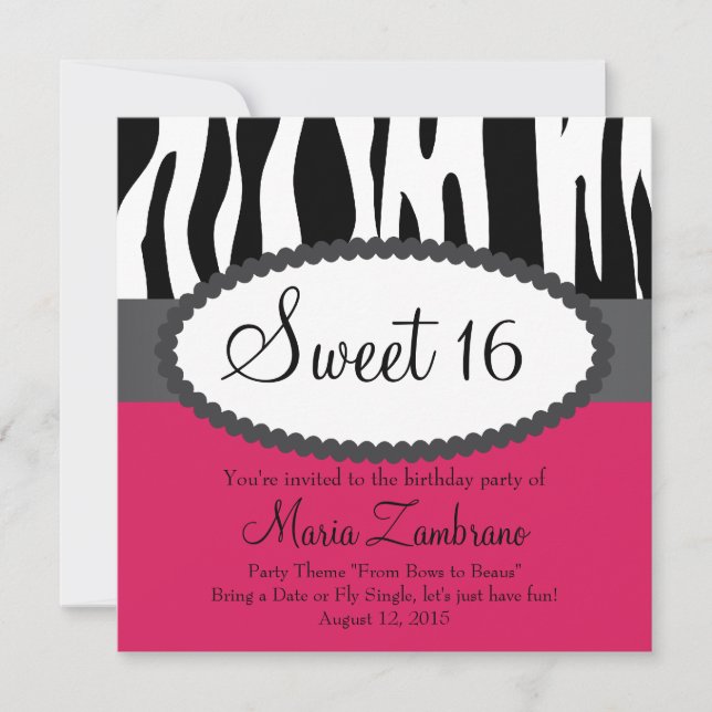 Dulce de Zebra Impresión 16 Invitación a fiesta de (Anverso)