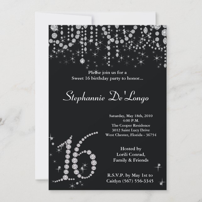 dulce del diamante negro 5x7 invitación de 16 (Anverso)