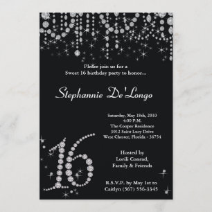 dulce del diamante negro 5x7 invitación de 16