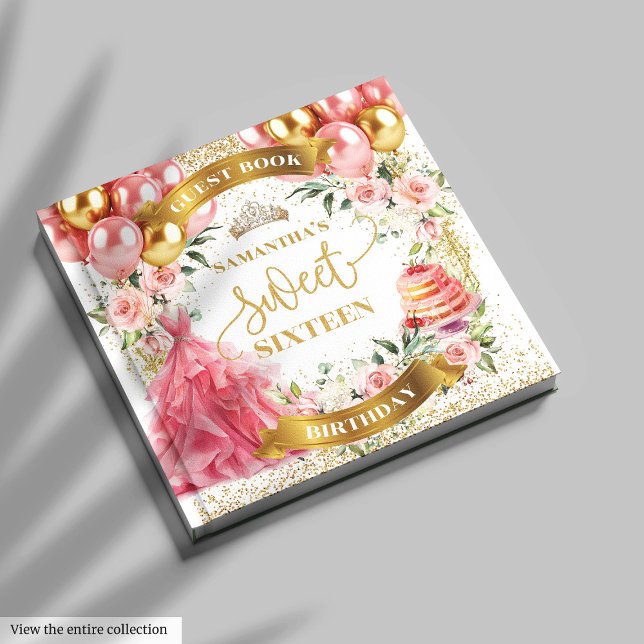 Dulce del libro de invitados 16 Rubor Gold Waterco (Guest Book Sweet 16 Blush Gold Watercolor)