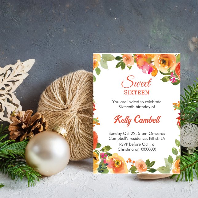 Dulce dieciséis cumpleaños floral rosa Invitación (Subido por el creador)