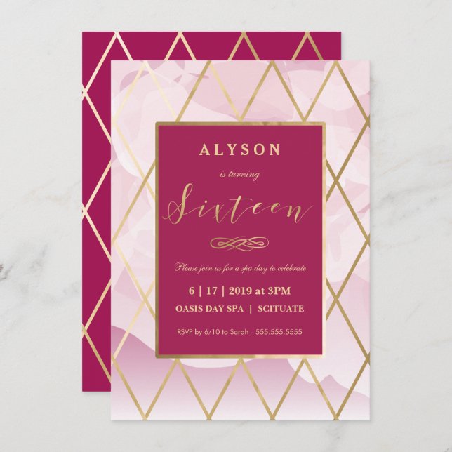 Dulce dieciséis, decimosexto cumpleaños invitación (Anverso / Reverso)