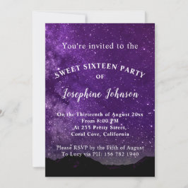 Dulce Dieciséis Estrellas Púrpura Invitación Purpu