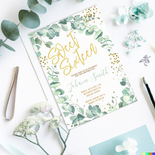 Dulce Dieciséis Eucalyptus Invitación de cumpleaño