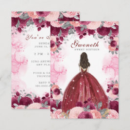 Dulce Dieciséis Flores Rojas Invitación de cumplea