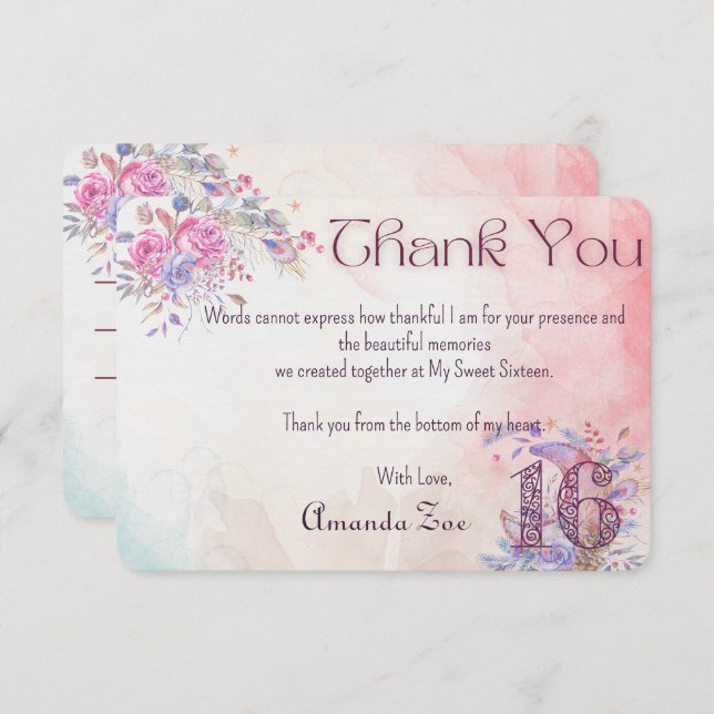 Dulce Dieciséis Gracias Nota (Anverso / Reverso)