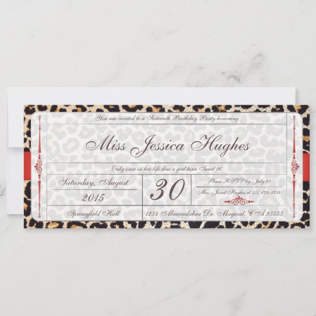 Dulce Dieciséis Invitación a un billete Damasco (Anverso)