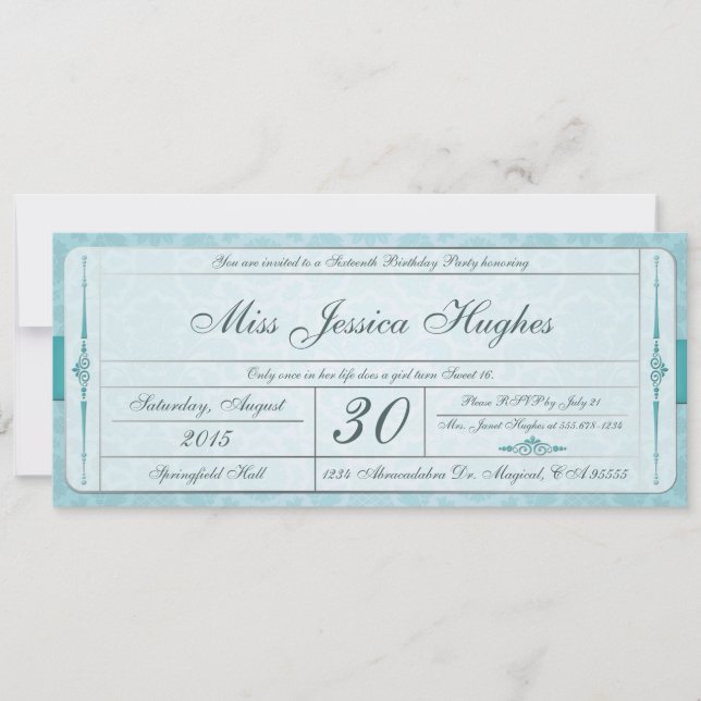 Dulce Dieciséis Invitación a un billete Damasco (Anverso)