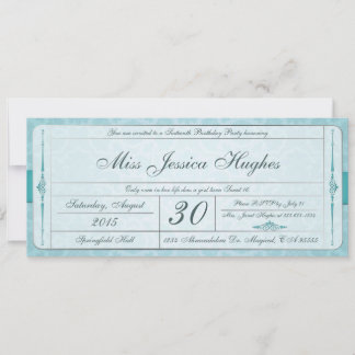 Dulce Dieciséis Invitación a un billete Damasco