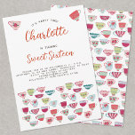Dulce Dieciséis Invitación de cumpleaños a Fiesta<br><div class="desc">Tacup dulce y moderno Sweet 16 cumpleaños invitación a la fiesta. Personalizar el nombre y el texto para que se adapten a tu celebración. El reverso presenta un patrón de taza de té a juego. Arte original de Nic Squirrell.</div>