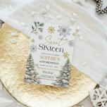 Dulce Dieciséis Invitación de cumpleaños de invier<br><div class="desc">Dulce Dieciséis invitaciones de cumpleaños con copos de nieve de oro y plata y pinos. Ideal para tu fiesta de cumpleaños número 16.</div>