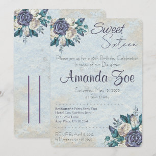 Dulce Dieciséis Invitación Dusty Blue Floral