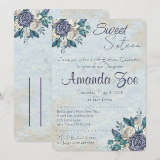Dulce Dieciséis Invitación Dusty Blue Floral