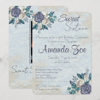 Dulce Dieciséis Invitación Dusty Blue Floral